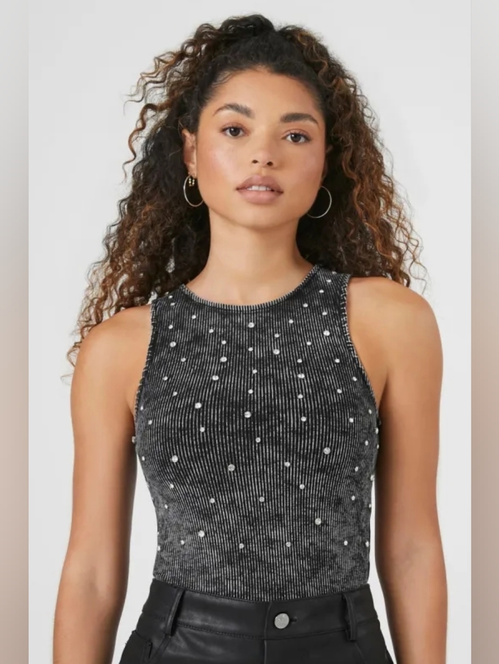 Rhinestone Ribbed Knit Bodysuit